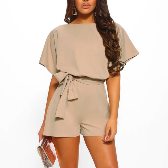 Weiqiqre Women's Jumpsuits, Rompers & Overalls Deals, Womens Short Sleeve Wide Leg Pants Short Jumpsuit Strappy Playsuit