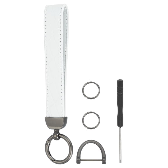 Leather Wristlet Keychain Car Key Chain Wristlet for Women, 7" Key Fob Holder, Black/White