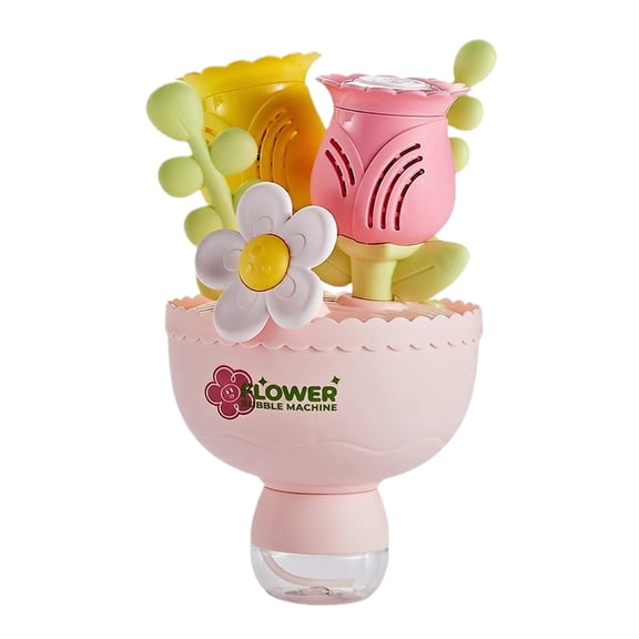 Flower Bouquet Bubble Machine for Everyone, Automatic Bubble Blower with 2 Nozzles, Rechargeable Bubble Maker for Outdoor Parties, Birthday Gifts,Pink
