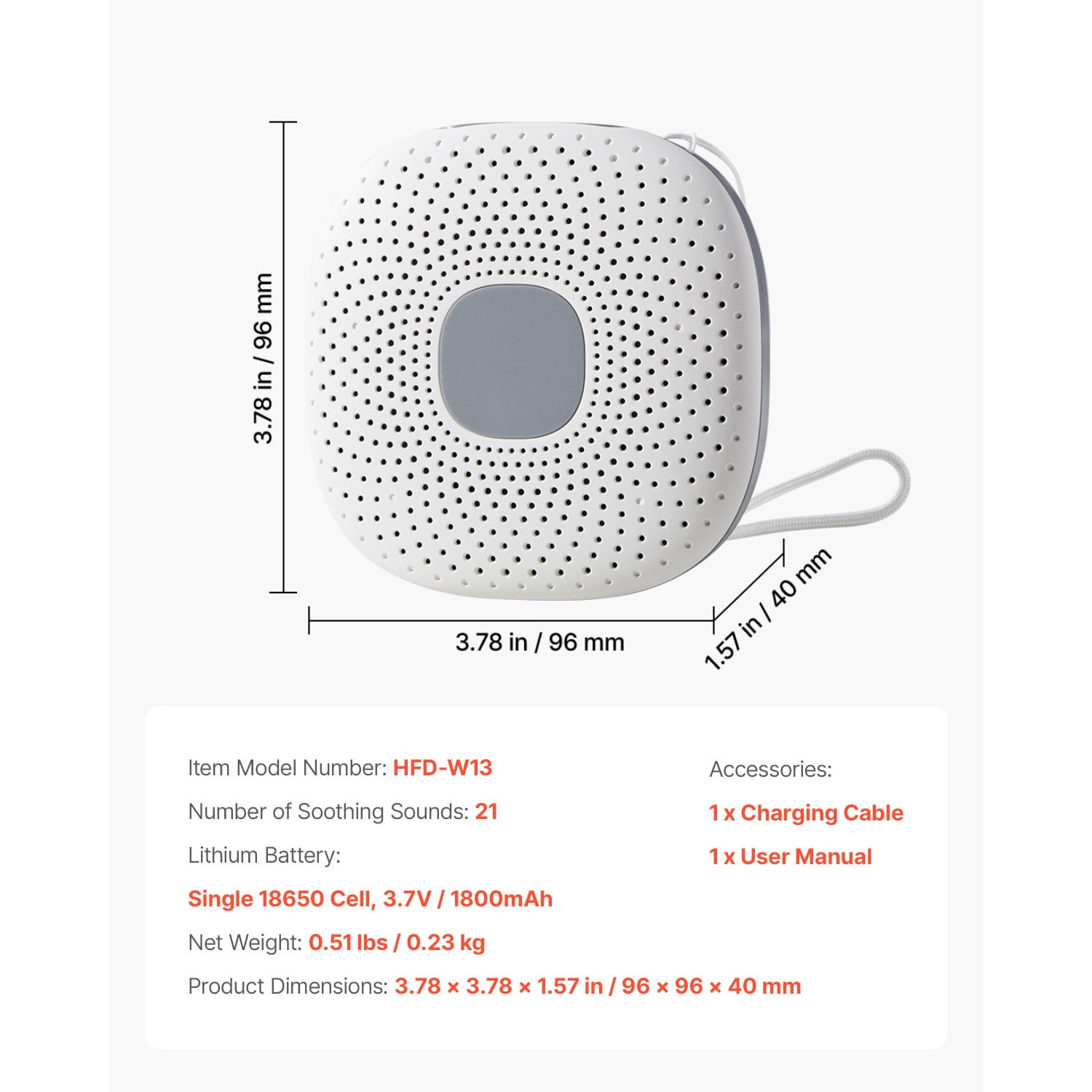KFFKFF Portable Sound Machine with 21 Relaxing Sleep Sounds, 3-in-1 Design Featuring White Noise, Auto-Off Timer, Gentle Night Light, and Memory Function for Babies, Adults, Home, Office, and Travel