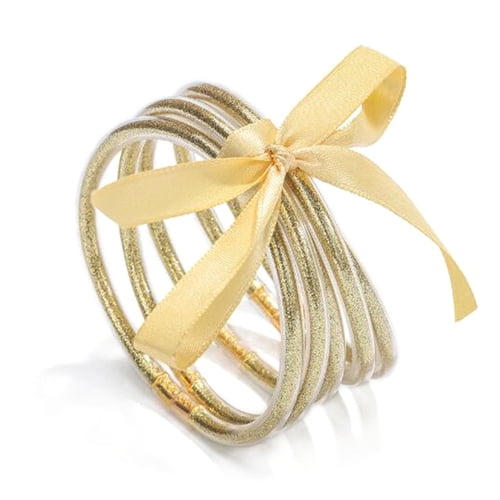 Skymirror Women Bracelets Set Glitter Filled Jelly Bangles Bow-knot Ribbon Jelly Silicone Bracelets Girls Women Fashion Wrist Wear Jewelry Accessories