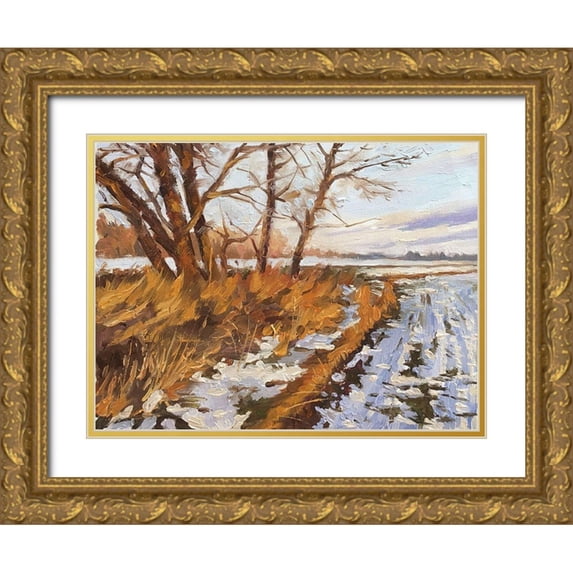 Strube, Ling 32x25 Gold Ornate Wood Framed with Double Matting Museum Art Print Titled - An Evening in Winter II