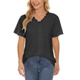 thumbnail image 2 of Blusa superior sexy de manga corta con retazos de encaje con cuello en V de verano para mujer Fridja  ghk5820, 2 of 5