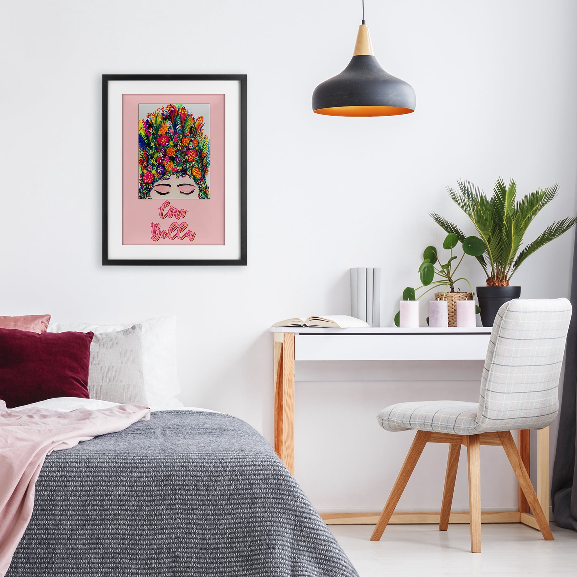 Stupell Industries Ciao Bella Floral Woman Black Framed Print Under Glass, design by Pooja Dave