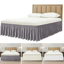 Deago Wrap Around Bed Skirt Three Fabric Sides Elastic Dust Ruffled 16 Inch Tailored Drop,Easy to Install Fade Resistant-Gray, Queen
