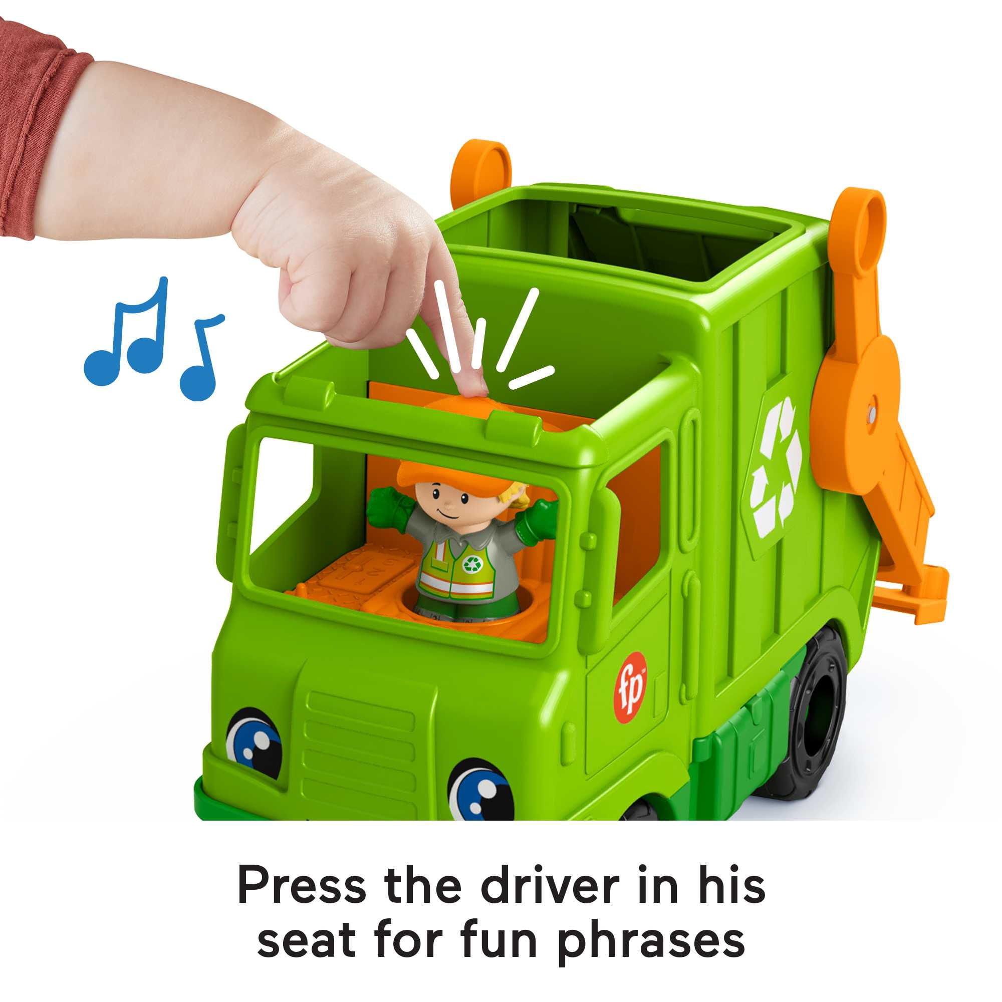 Fisher-Price Little People Recycling Truck Musical Toddler Garbage Toy Set, 5 Pieces