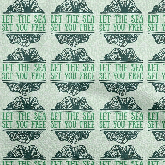 oneOone Polyester Spandex Green Fabric Ocean Text With Texture Craft Projects Decor Fabric Printed By The Yard 56 Inch Wide