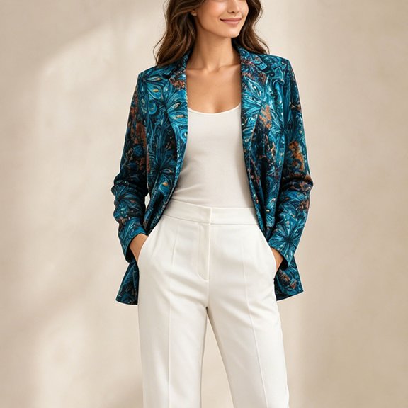 Abomasnow Womens Blazer Jackets Casual Long Sleeve Notch Lapel Suit Jackets Graphic Print Business Work Office Suit