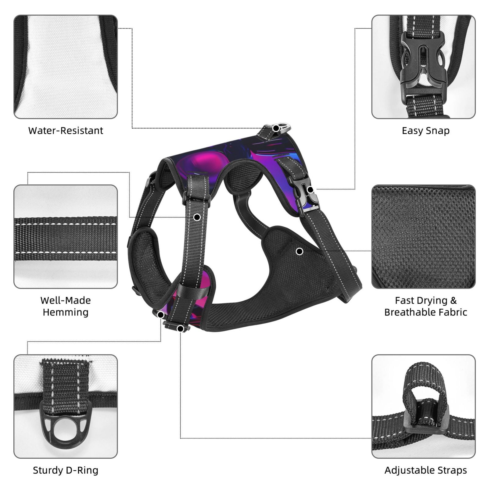 Vsdgher Neon Toy Cat Reflections Dog Harness, No-Pull Pet Harness, Dog Vest, Pet Vest for Small to Large Dogs-Large