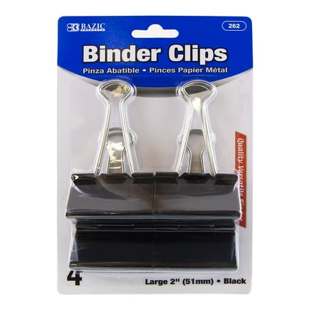 BAZIC Products Binder Clips, Large, Black, 4 Count
