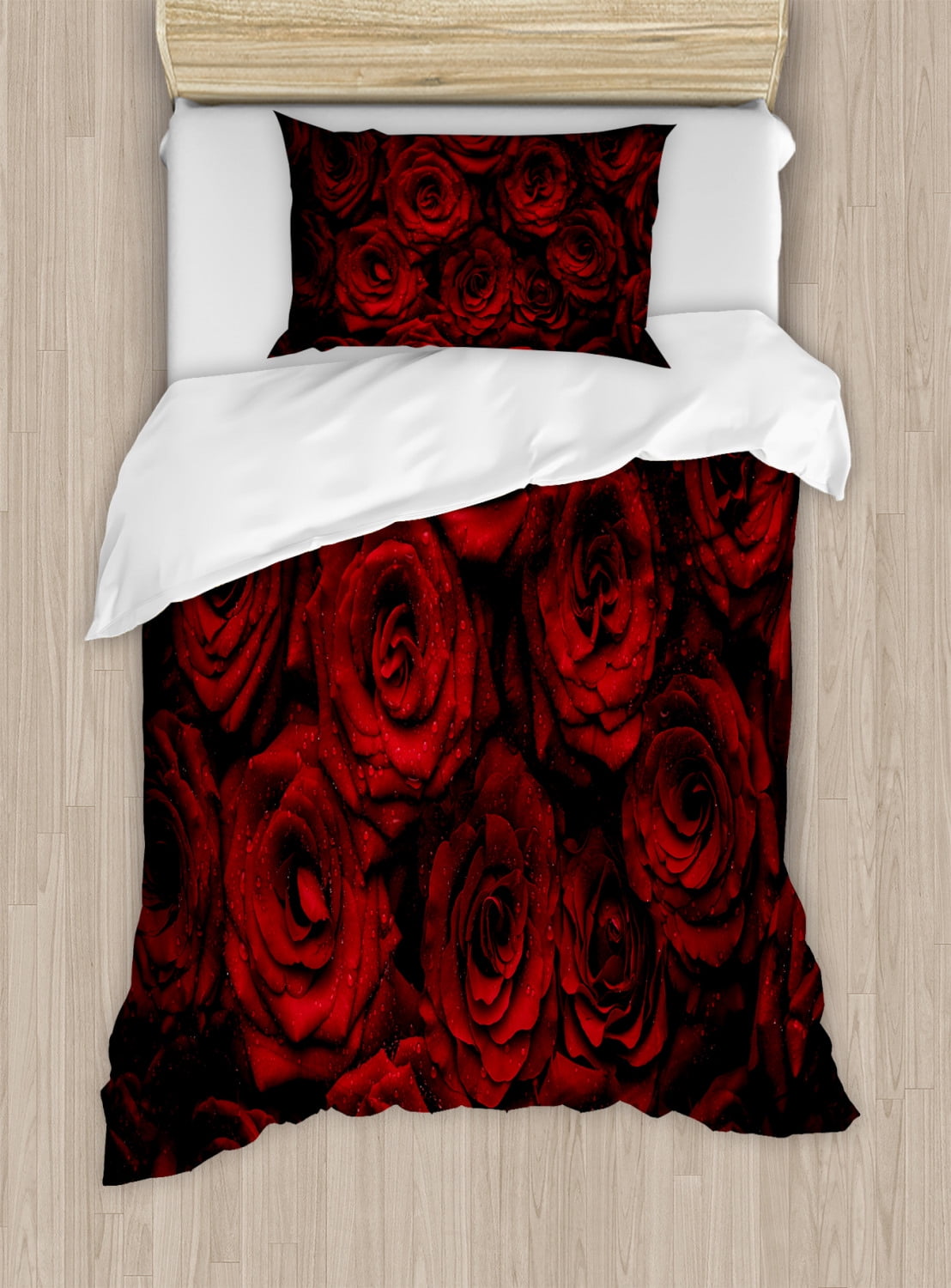 Dark Red Duvet Cover Set Image Of Red Roses With Drops Of Water