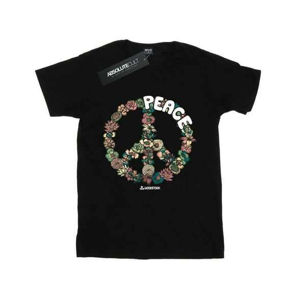 Woodstock Womens Floral Peace Cotton Boyfriend T-Shirt