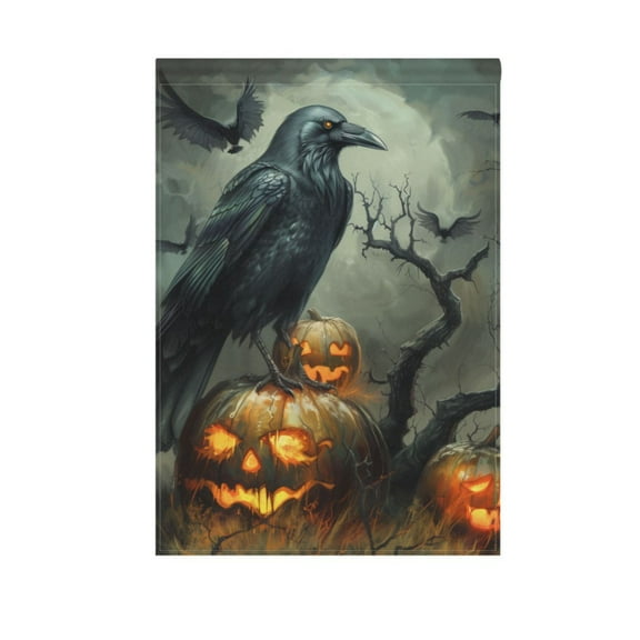 Raven Bird and Pumpkins Garden Flag 12X18 Double Sided Yard Flags for Outside Outdoor All Seasonal Decoration
