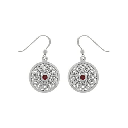 - Jewelry Trends Sterling Silver Celtic Knot Round Shield Dangle Earrings with Synthetic Ruby