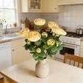 thumbnail image 6 of Clearance | Purple Artificial Camellia Tea Rose Bouquet, 6 Heads Fabric Floral Arrangement with Green Leaves for Home Vase Display Wedding Centerpiece Table Decoration, 6 of 8