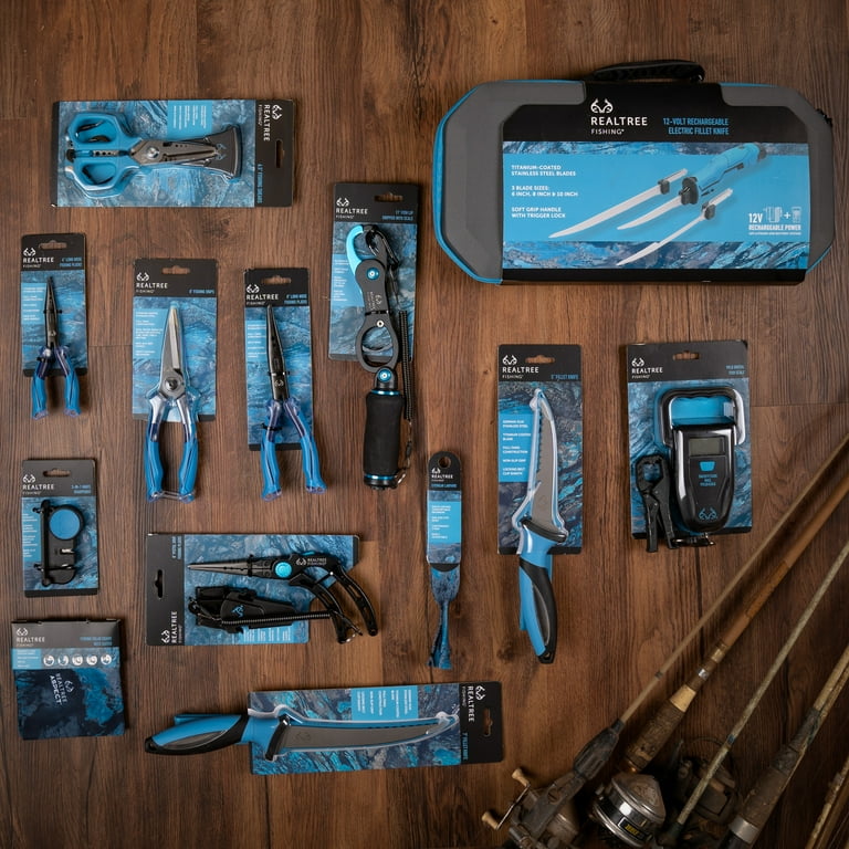 Realtree Fishing 8-inch Long Nose Pliers Blue, Angler's Tool with