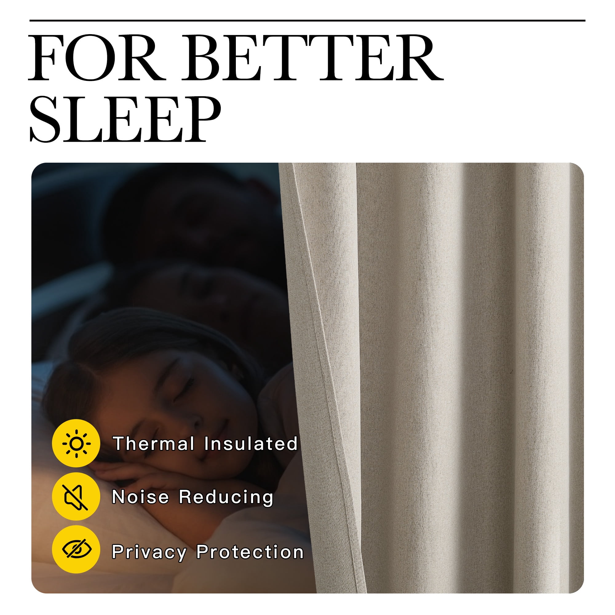 NICETOWN Full Blackout Linen Curtains for Living Room Thermal Insulated Room Cooling Window Draperies for Dining Room, Natural, 2 Panels, 52" W x 90" L