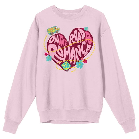 Scooby Doo On The Road To Romance Crew Neck Long Sleeve Cradle Pink Adult Sweatshirt