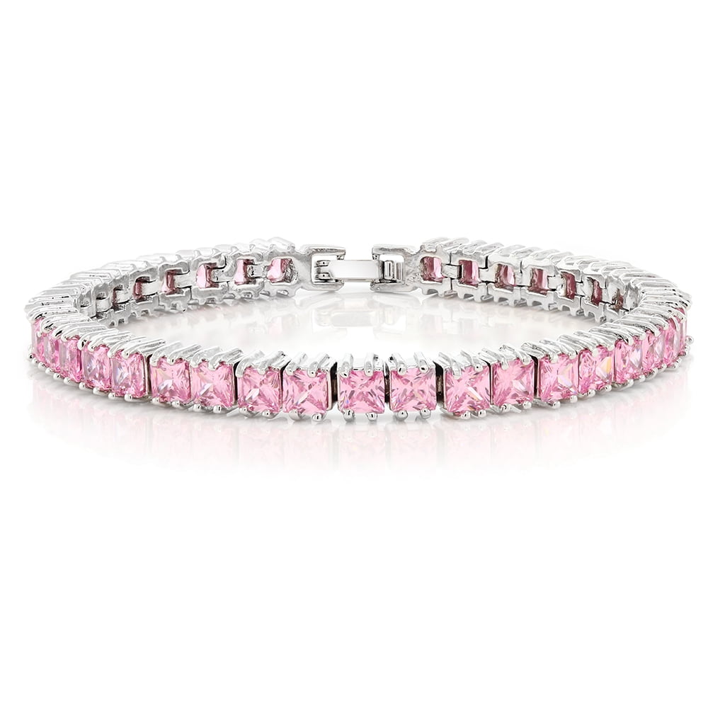 Gem Stone King 15.00 Ct Sparkling Princess Cut Cubic Zirconia CZ Tennis Bracelet for Women 7 inch