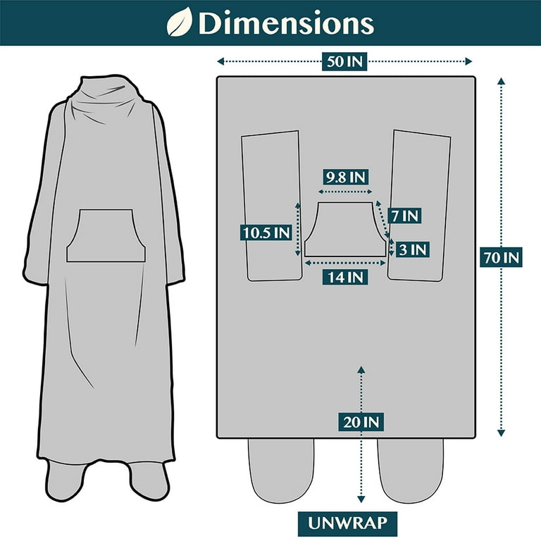 PAVILIA Fleece Blanket with Sleeves and Foot Pockets for Women Men Adults Wearable Blanket Sleeved Throw Wrap Plush Hug Sleep Pod Snuggle Blanket Robe Cozy Gift Ideas Wife Mom Dark Gray