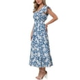 thumbnail image 4 of Women Floral Dresses Summer Bohemian V Neck Cap Sleeveless A-Line Maxi Sun Dress XL Blue, 4 of 6