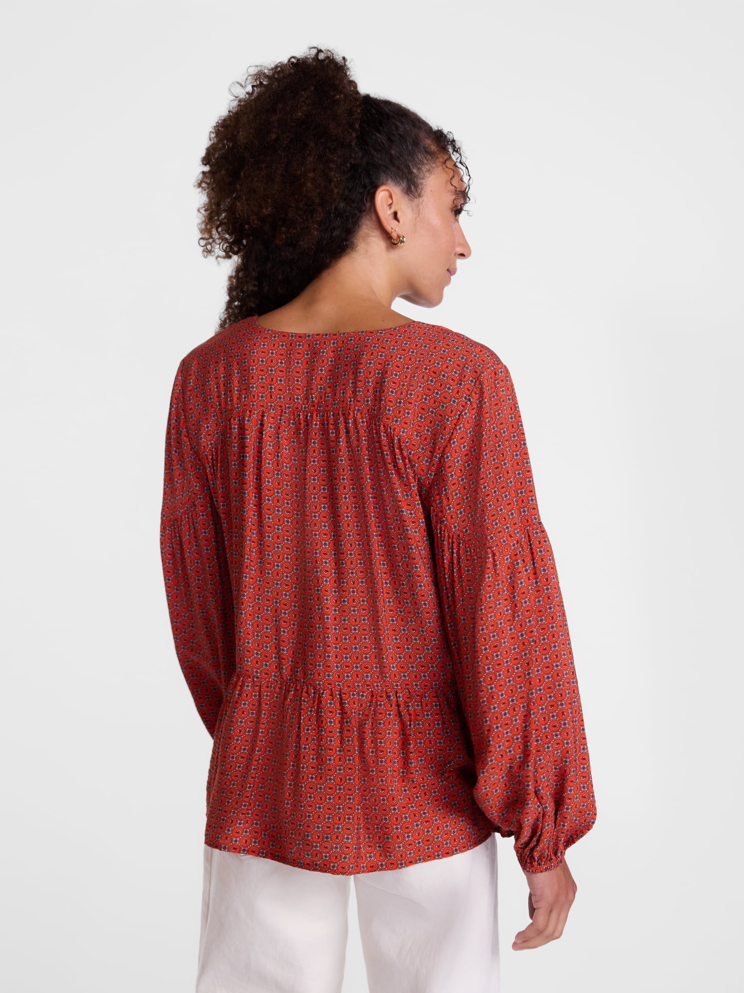 Scenario Women's and Women's Plus Gathered Yoke Blouse with Long Sleeves, Sizes XS-4X