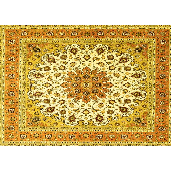 Ahgly Company Indoor Rectangle Medallion Yellow Traditional Area Rugs, 6' x 9'