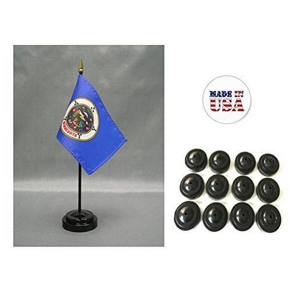 Box of 12 Minnesota 4"x6" Miniature Desk & Table Flags Includes 12 Flag Stands & 12 Minnesota State Small Mini Stick Flags