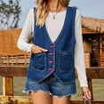 thumbnail image 5 of Meichang Oversized Denim Vest for Women Sleeveless V Neck Waistcoat Jacket with Pockets Washed Button Down Jean Vest Blue S, 5 of 9