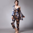 thumbnail image 2 of Women's silk satin pajamas set 3 PCs floral silky PJ sets sleepwear Cami nightwear with robe and pant, 2 of 9