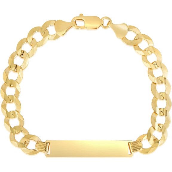 Floreo 10k Yellow Gold 8.5mm or 10mm Solid Curb Personalized Engraved Name Bar Custom ID Link Bracelet, 9 inch