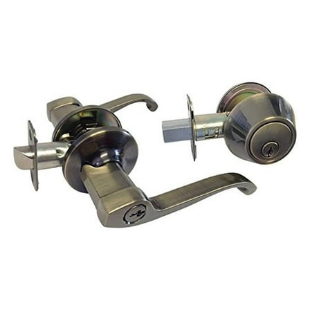 1 Set Antique Brass Entry Entrance keyed Levers with Matching Single Cylinder Deadbolts Combo Keyed Alike 835AB