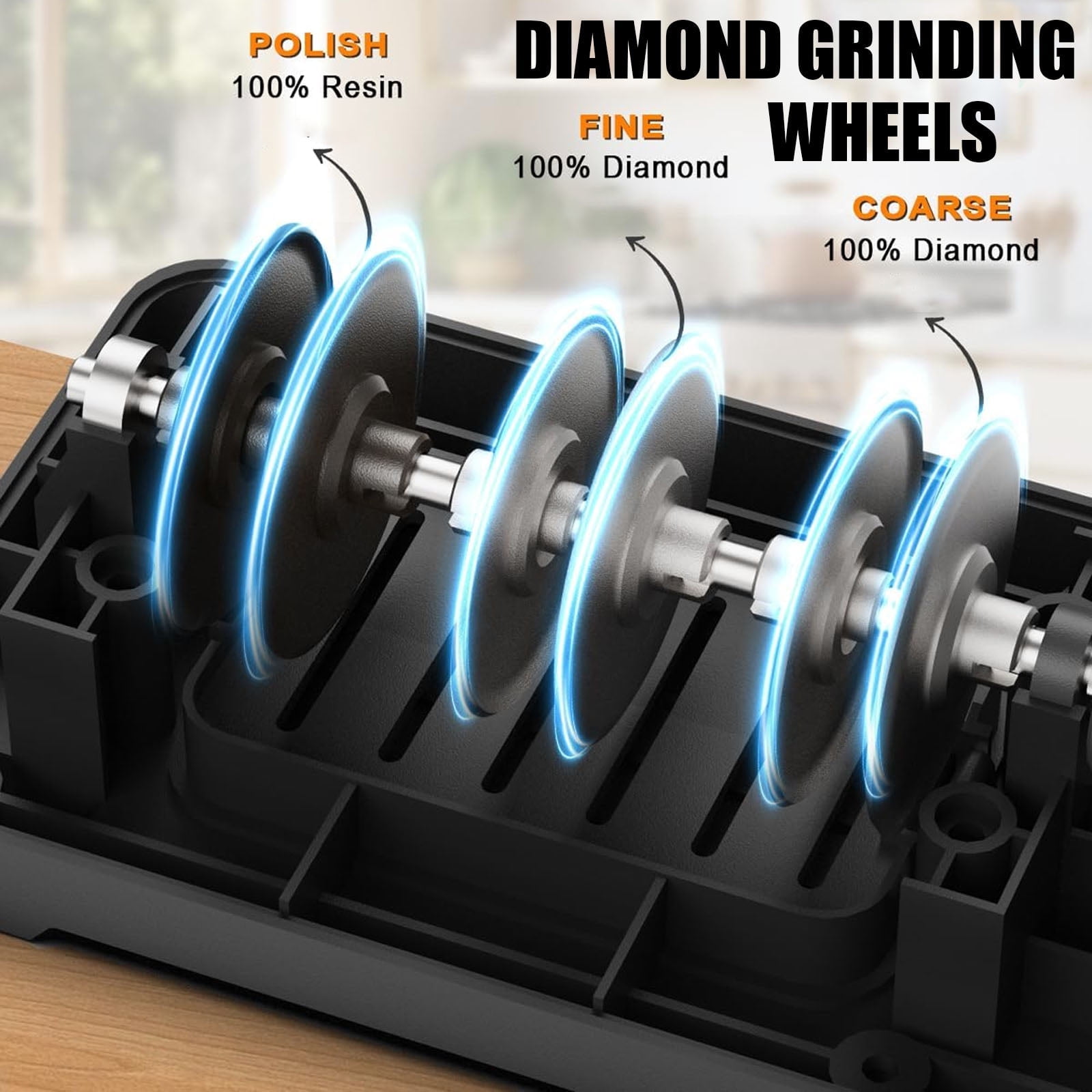 DICEEVIL Electric Knife Sharpener, 3 Stage Diamond Wheels Sharpening System, Multifunctional Knife Sharpener for Straight Blade Knives, Serrated Knives, Scissors, Meat Cleaver, Chef Knives