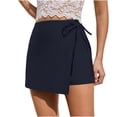 thumbnail image 3 of Fengqque Women's Mid Waist Skorts Wrap Front Business Casual Outfit Side Straps Solid Color Skirt Shorts Navy S(S), 3 of 6