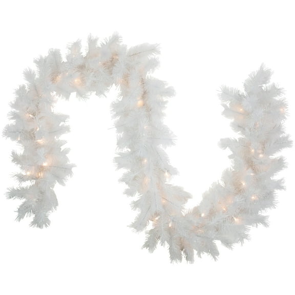 9' x 14" Pre-Lit White Alaskan Pine Artificial Christmas Garland Warm White LED Lights