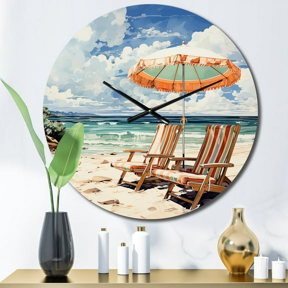 Designart "Beach Chairs Beautify Scenery III" Nautical & Beach Oversized Wall Clock