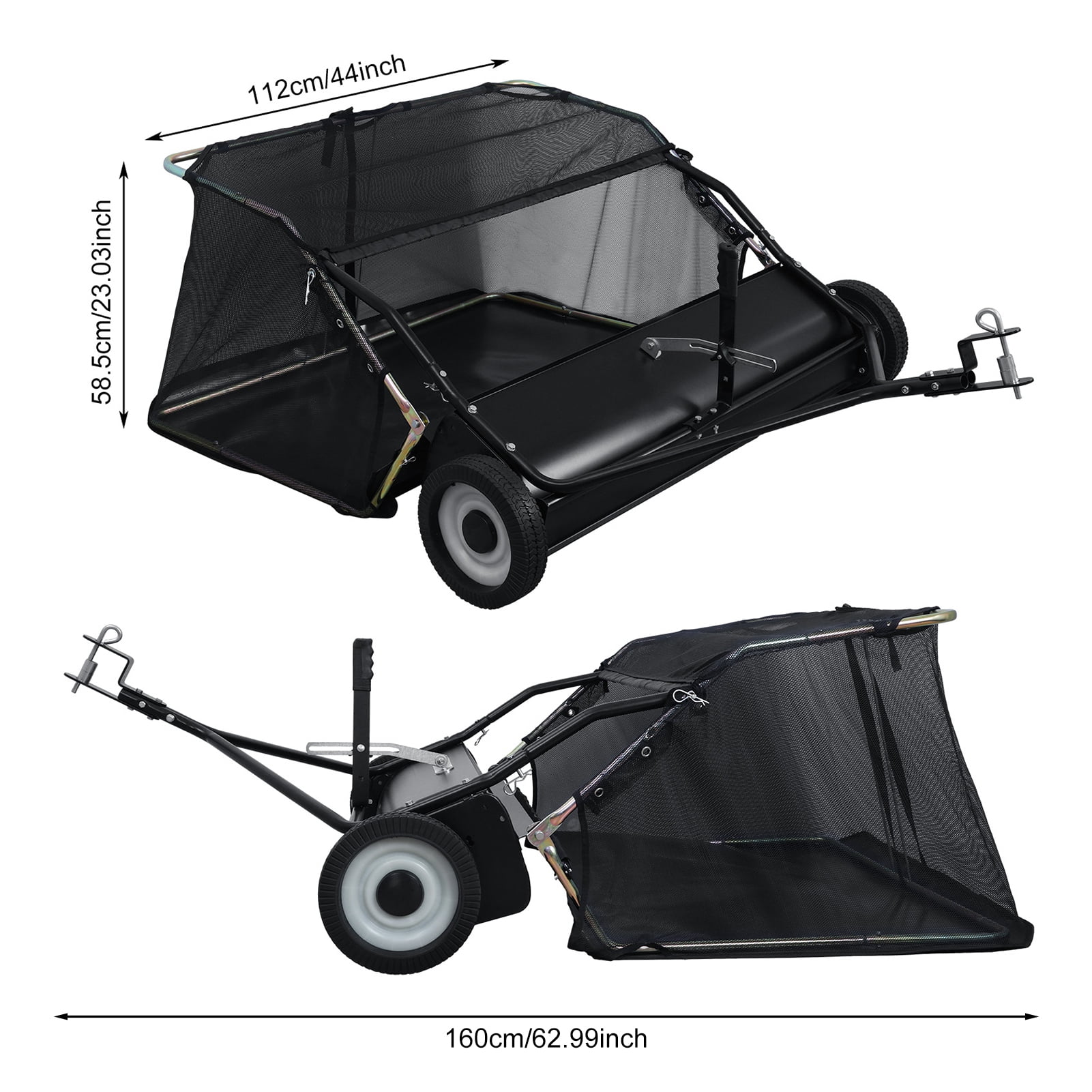 Thehsnt 44" Tow Behind Lawn Sweeper, Large Capacity Heavy Duty Leaf Collector with Rubber Wheels