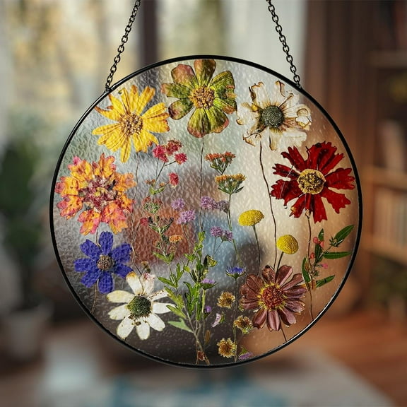 Floral Window Hanging Suncatcher, Bohemian Style Stained Glass Flower Suncatcher, Vibrant Floral Design for Home & Garden