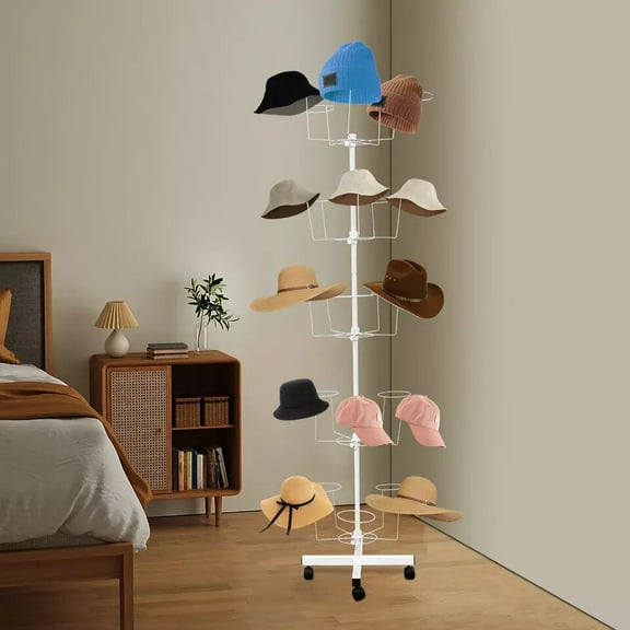 ToppiJoy 5-Tier 22.05in Hat Rack Stand Freestanding Hats Display Rack White Hat Display Stand