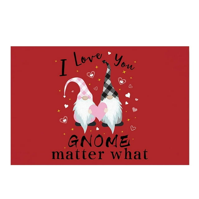 Tapis d'Hiver pour Entrée Saint-Valentin Tapis de Porte Intérieur & Extérieur Profil Bas Résistant à la Saleté et Lavable Absorbe l'Eau Antidérapant Tapis de Porte d'Entrée Lettres et Gnomes 40 X 60Cm