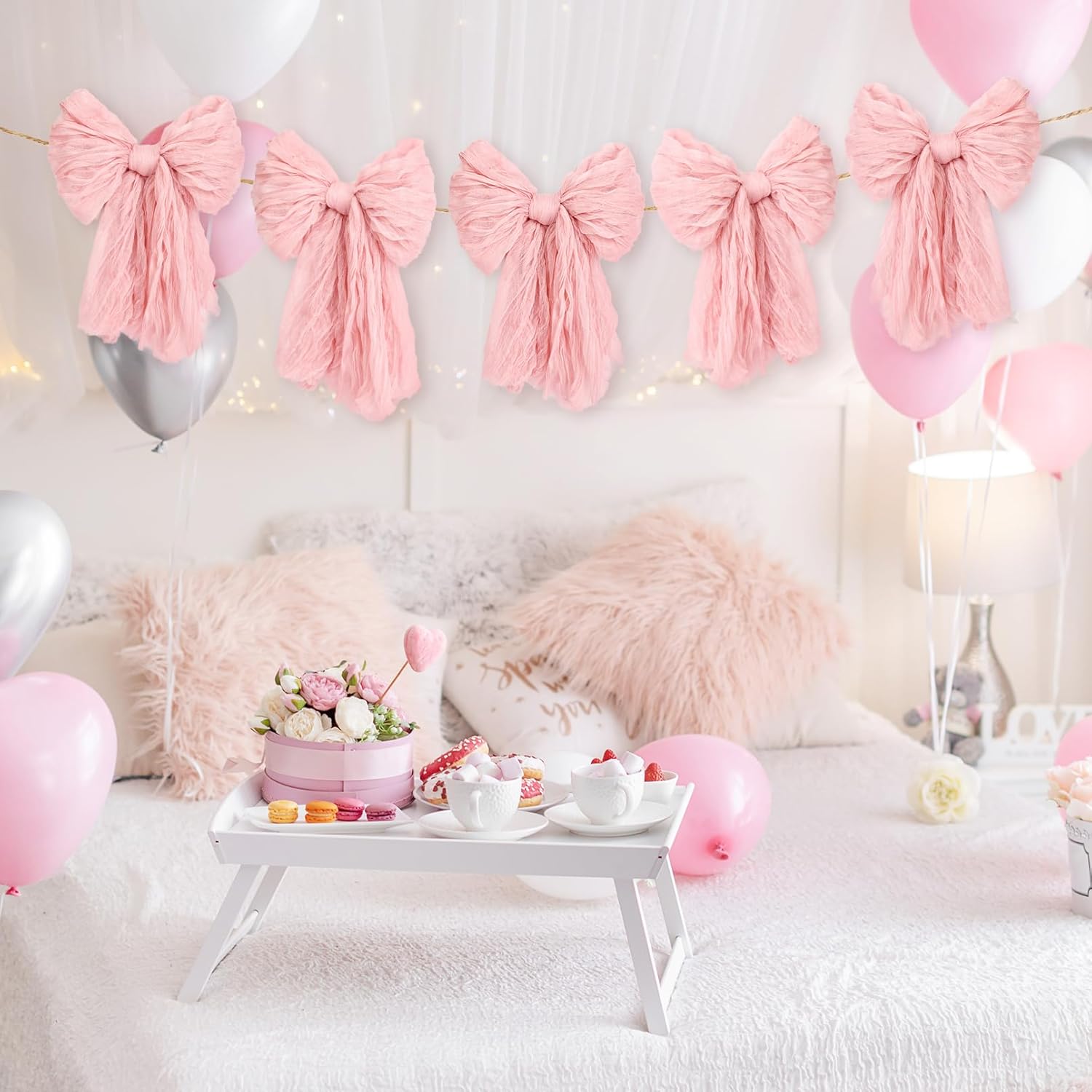 Dalrosia Large Bow Garland Banners for Coquette Birthday Party Decorations-Bow Themed Birthday Decor for Baby Shower Bridal Shower Bachelorette Party Wedding Favors Supplies