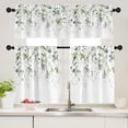 thumbnail image 2 of Green Leaf Curtain for Kitchen Bathroom Elegant Green Floral Rod Pocket Window Tier Curtains Valance Set 3 Pcs Plant Printed Short Curtains 54 x 18 inches + 27 x 36 inches *2, 2 of 6