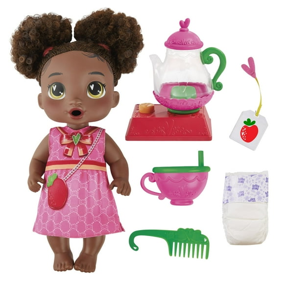 Muñeca Baby Alive Bubbly Tea Party Berry Boo con tetera, 28 cm