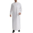 thumbnail image 5 of Wyobmus Men's Muslim Robe Solid Color Middle Round Collar Robe Long Style Long Sleeve Pullover Long Shirt Fashion Casual Robe White, 5 of 8