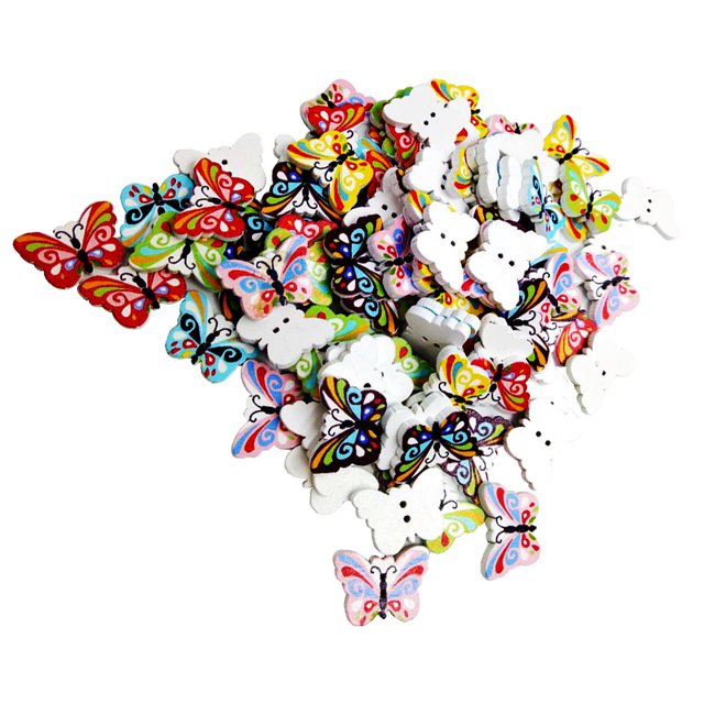 100 Piezas Color Surtido Forma de Mariposa Piso de Madera 2 Agujeros Botones Adornos para Scrapbooking Costura Artesanía Sunnimix Botones de madera