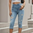 thumbnail image 2 of vigerkar Women's High Waisted Casual Ripped Skinny Slim Fit Stretch Denim Capri Jeans Blue, L, 2 of 9