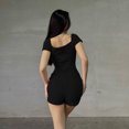 thumbnail image 4 of Women's Cotton Jumpsuits Summer Solid Square Neck Slim Fit Bodysuits Trendy Short Sleeve Zipper Ribbed Shorts Rompers, 4 of 7