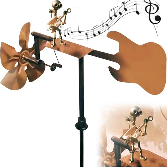 Metal Musician Windmill, Gold Garden Yard Decor