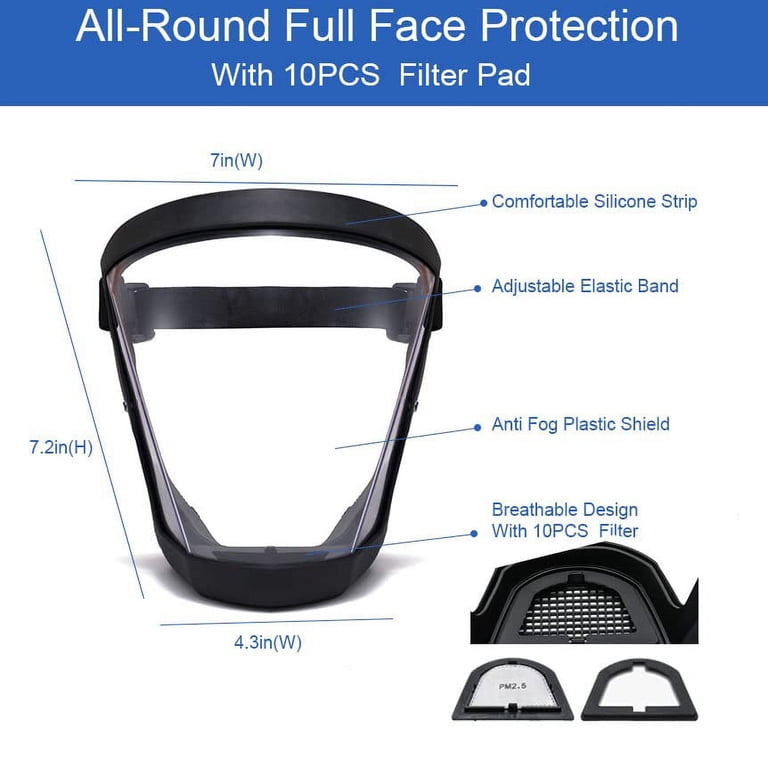 10-Pack Premium Clear Full Face Shield Protectors – Anti-Fog, FDA Approved