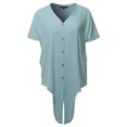 thumbnail image 2 of A2Y Women's Loose Fit Short Sleeve Button Down Front Tie Top Light Green 2XL, 2 of 7